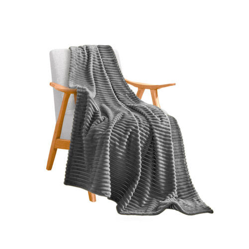 GreyThrow Blanket Warm Cozy Striped Pattern Thin Flannel Fleece Bed Sofa Comforter