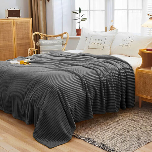 GreyThrow Blanket Warm Cozy Striped Pattern Thin Flannel Fleece Bed Sofa Comforter - Image 2