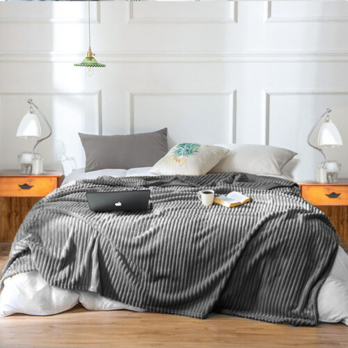 GreyThrow Blanket Warm Cozy Striped Pattern Thin Flannel Fleece Bed Sofa Comforter - Image 3