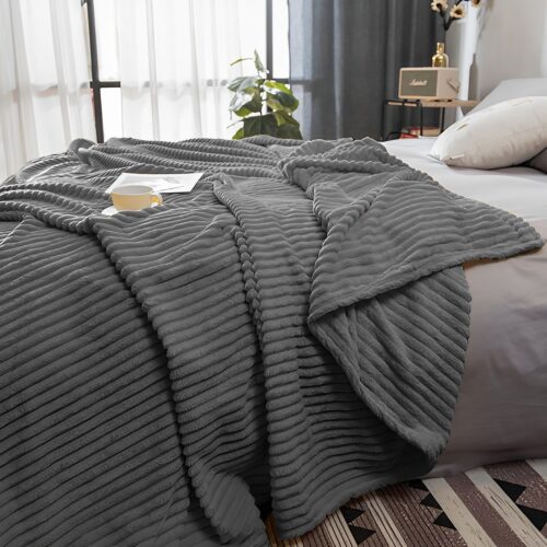 GreyThrow Blanket Warm Cozy Striped Pattern Thin Flannel Fleece Bed Sofa Comforter - Image 5