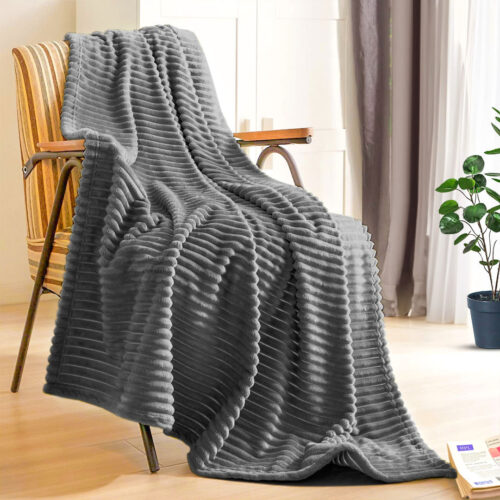 GreyThrow Blanket Warm Cozy Striped Pattern Thin Flannel Fleece Bed Sofa Comforter - Image 7