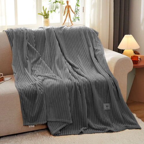 GreyThrow Blanket Warm Cozy Striped Pattern Thin Flannel Fleece Bed Sofa Comforter - Image 8