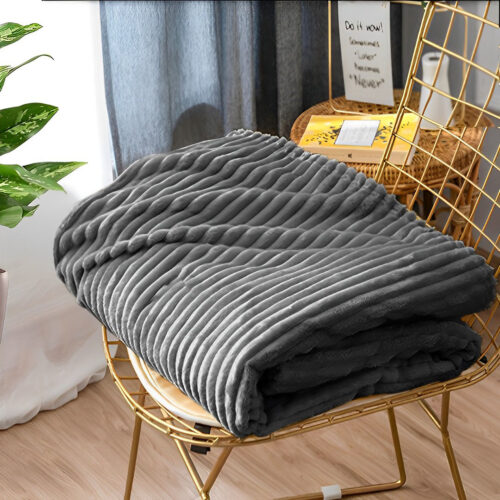 GreyThrow Blanket Warm Cozy Striped Pattern Thin Flannel Fleece Bed Sofa Comforter - Image 10
