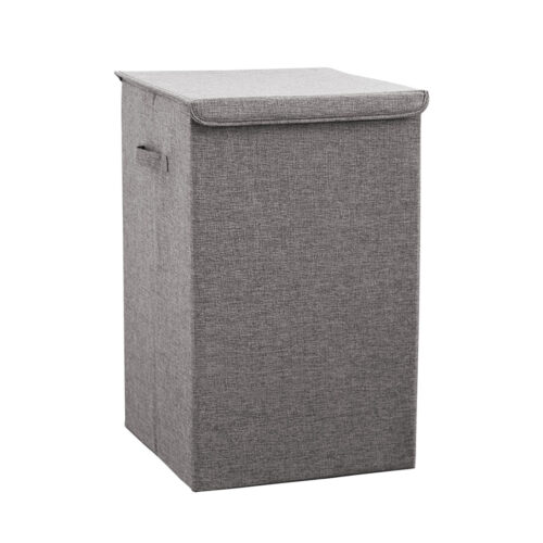 Grey Medium Collapsible Laundry Hamper Storage Box Folding Canvas Basket Organiser