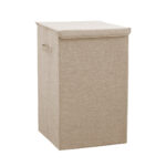 Beige Medium Collapsible Laundry Hamper Storage Box Folding Canvas Basket Organiser