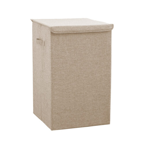 Beige Large Collapsible Laundry Hamper Storage Box Folding Canvas Basket Organiser