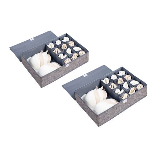 2x Grey Flip Top Underwear Storage Box Folding Wardrobe Partition Drawer Home Organiser