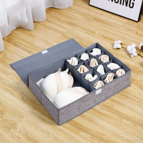 2x Grey Flip Top Underwear Storage Box Folding Wardrobe Partition Drawer Home Organiser - Image 2