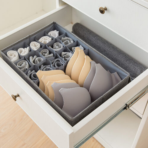2x Grey Flip Top Underwear Storage Box Folding Wardrobe Partition Drawer Home Organiser - Image 3