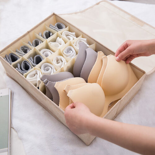 2x Beige Flip Top Underwear Storage Box Folding Wardrobe Partition Drawer Home Organiser - Image 2