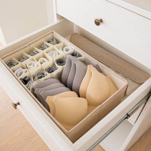 2x Beige Flip Top Underwear Storage Box Folding Wardrobe Partition Drawer Home Organiser - Image 5