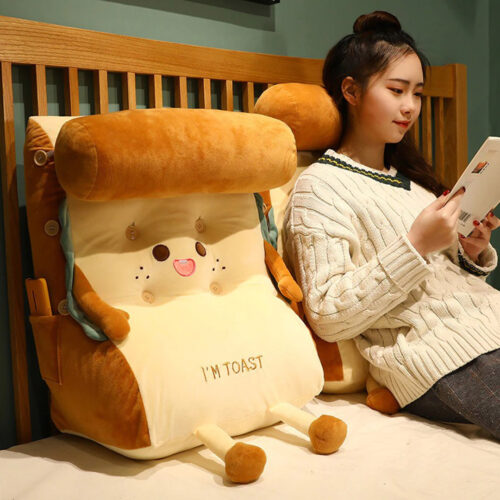 Cute Face Toast Bread Wedge Cushion Stuffed Plush Cartoon Back Support Pillow Decor - Image 5