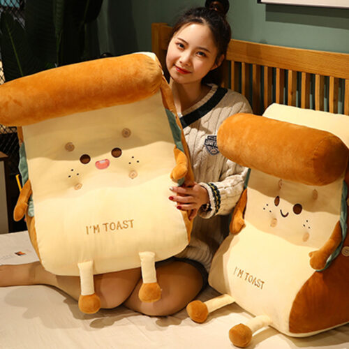 Cute Face Toast Bread Wedge Cushion Stuffed Plush Cartoon Back Support Pillow Decor - Image 6