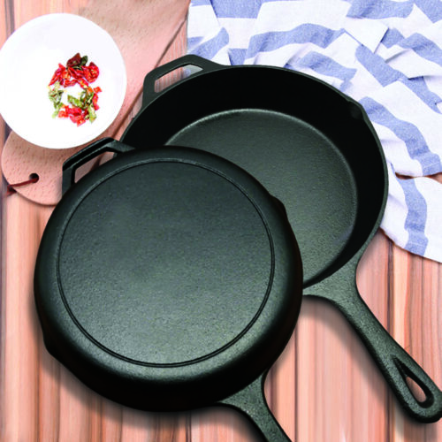 30cm Round Cast Iron Frying Pan Skillet Steak Sizzle Platter with Helper Handle - Image 6