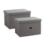 2x Grey Medium Folding Canvas Storage Box Cube Clothes Basket Organiser Decorative Box