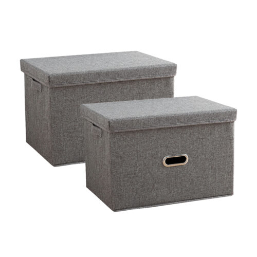 2x Grey Medium Folding Canvas Storage Box Cube Clothes Basket Organiser Decorative Box