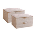 2x Beige Large Portable Double Zipper Storage Box Moisture Proof Clothes Basket Folding Home Organiser