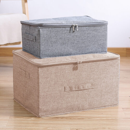 2x Beige Large Portable Double Zipper Storage Box Moisture Proof Clothes Basket Folding Home Organiser - Image 4