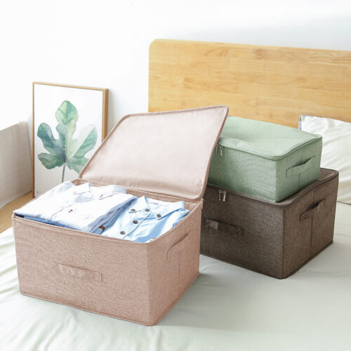 2x Beige Large Portable Double Zipper Storage Box Moisture Proof Clothes Basket Folding Home Organiser - Image 5