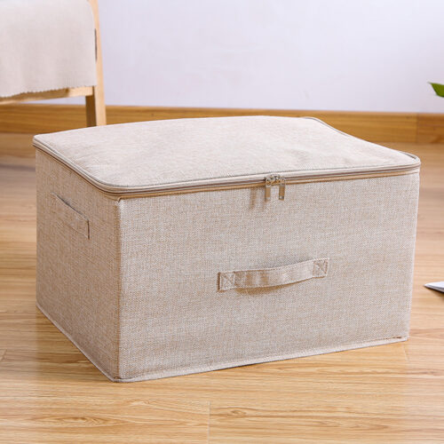 2x Beige Large Portable Double Zipper Storage Box Moisture Proof Clothes Basket Folding Home Organiser - Image 8