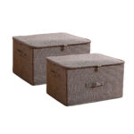 2x Coffee Large Portable Double Zipper Storage Box Moisture Proof Clothes Basket Folding Home Organiser