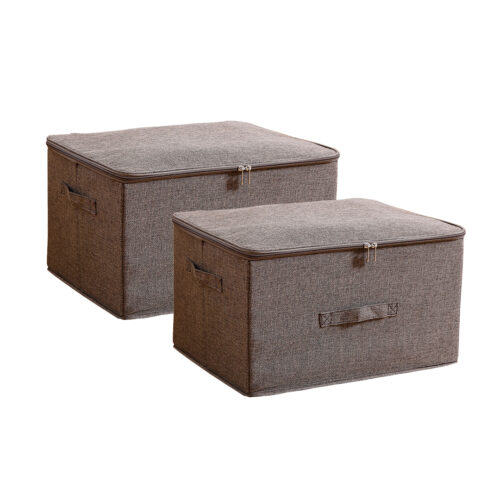 2x Coffee Large Portable Double Zipper Storage Box Moisture Proof Clothes Basket Folding Home Organiser