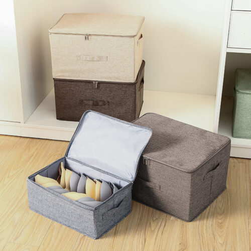 2x Coffee Large Portable Double Zipper Storage Box Moisture Proof Clothes Basket Folding Home Organiser - Image 3