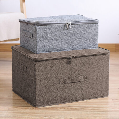 2x Coffee Large Portable Double Zipper Storage Box Moisture Proof Clothes Basket Folding Home Organiser - Image 4