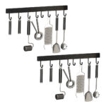 2x 41cm Wall Mounted Kitchen Utensil Storage Rack Organiser with Durable Hooks