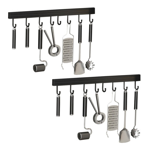 2x 41cm Wall Mounted Kitchen Utensil Storage Rack Organiser with Durable Hooks