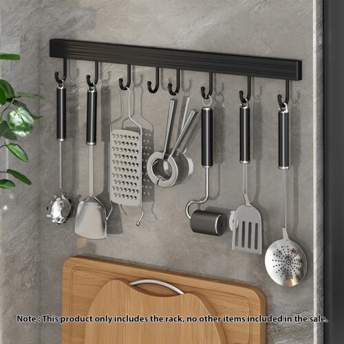 2x 41cm Wall Mounted Kitchen Utensil Storage Rack Organiser with Durable Hooks - Image 2