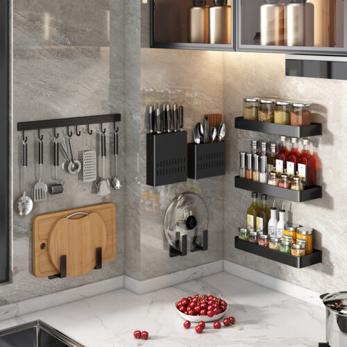 2x 41cm Wall Mounted Kitchen Utensil Storage Rack Organiser with Durable Hooks - Image 6