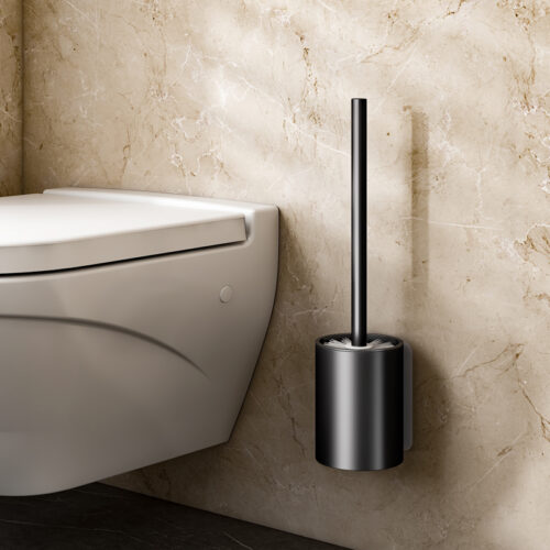 2x 27cm Wall-Mounted Toilet Brush with Holder Bathroom Cleaning Scrub Black - Image 3