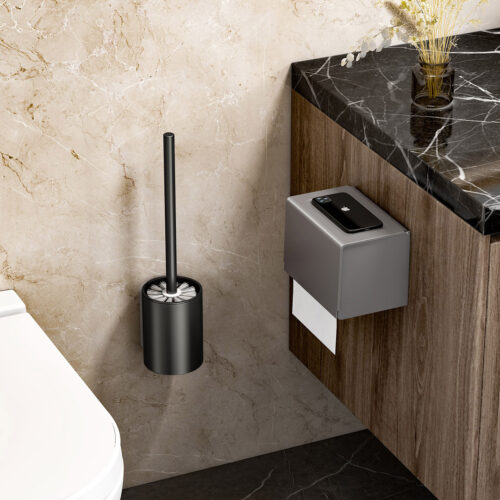 2x 27cm Wall-Mounted Toilet Brush with Holder Bathroom Cleaning Scrub Black - Image 4