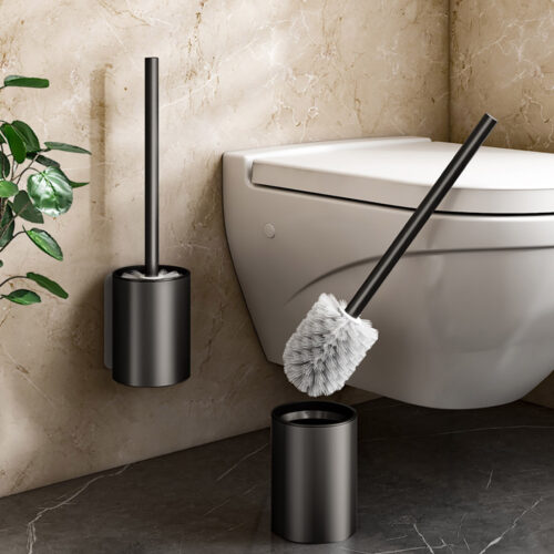 2x 27cm Wall-Mounted Toilet Brush with Holder Bathroom Cleaning Scrub Black - Image 5