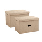 2x Large Folding Canvas Storage Box Cube Clothes Basket Closet Organiser Beige