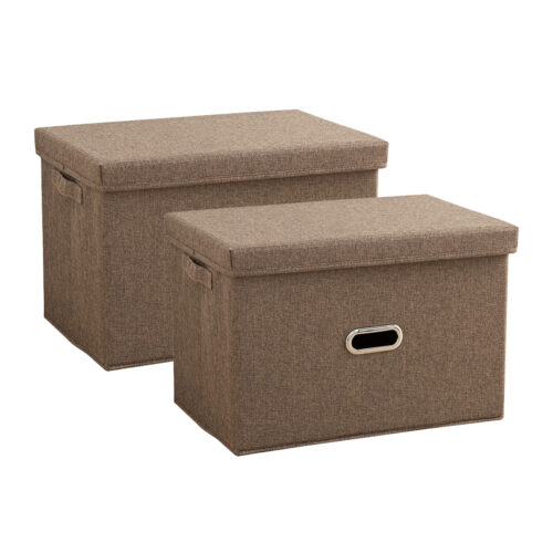 2x Large Folding Canvas Storage Box Cube Clothes Basket Closet Organiser Coffee