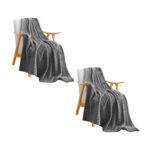 2x GreyThrow Blanket Warm Cozy Striped Pattern Thin Flannel Fleece Bed Sofa Comforter