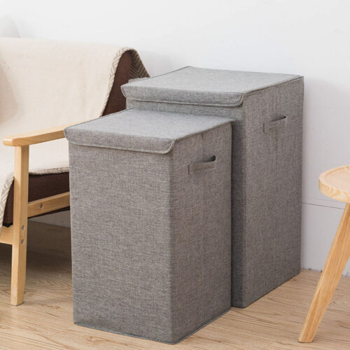 2x Grey Medium Collapsible Laundry Hamper Storage Box Folding Canvas Basket Organiser - Image 5