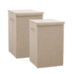 2x Beige Medium Collapsible Laundry Hamper Storage Box Folding Canvas Basket Organiser