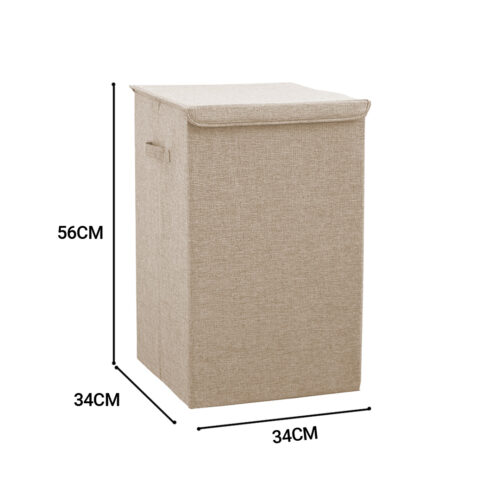 2x Beige Medium Collapsible Laundry Hamper Storage Box Folding Canvas Basket Organiser - Image 6