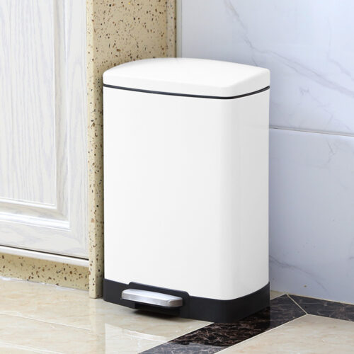 Foot Pedal Stainless Steel Rubbish Recycling Garbage Waste Trash Bin Shape 12L White - Image 2