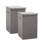 2x Grey Large Collapsible Laundry Hamper Storage Box Folding Canvas Basket Organiser