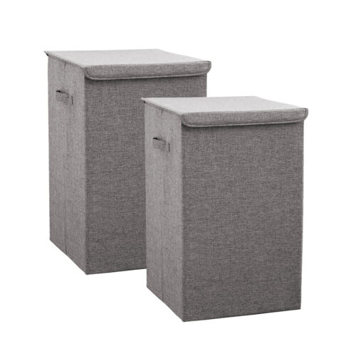 2x Grey Large Collapsible Laundry Hamper Storage Box Folding Canvas Basket Organiser