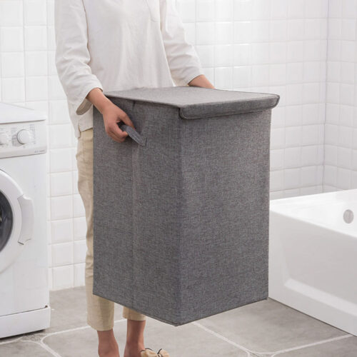 2x Grey Large Collapsible Laundry Hamper Storage Box Folding Canvas Basket Organiser - Image 2