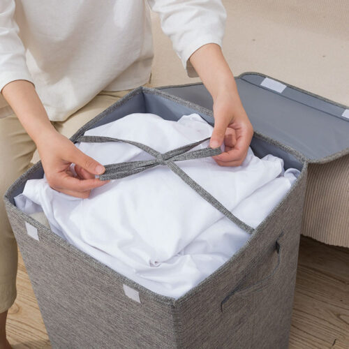 2x Grey Large Collapsible Laundry Hamper Storage Box Folding Canvas Basket Organiser - Image 3