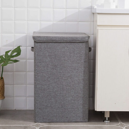 2x Grey Large Collapsible Laundry Hamper Storage Box Folding Canvas Basket Organiser - Image 4