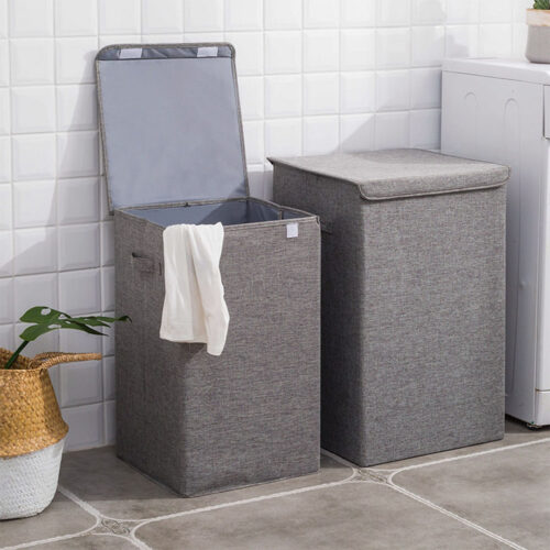 2x Grey Large Collapsible Laundry Hamper Storage Box Folding Canvas Basket Organiser - Image 8