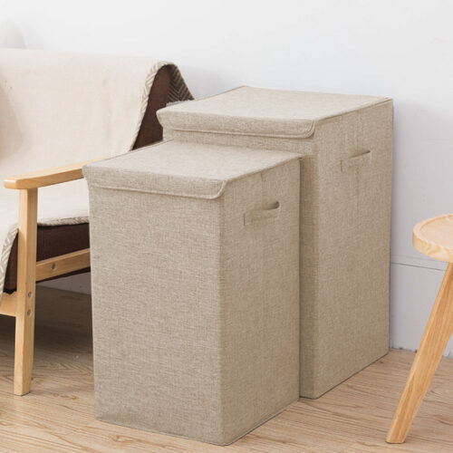 2x Beige Large Collapsible Laundry Hamper Storage Box Folding Canvas Basket Organiser - Image 5