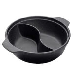 32CM Round Cast Iron Shabu Shabu Hotpot Beef Chicken Stew Wok Two-Flavor Division